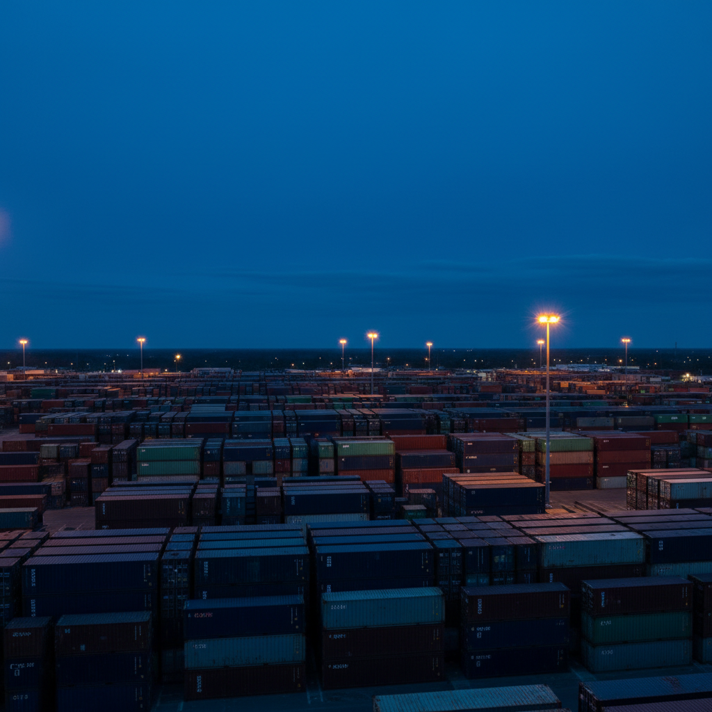 Container yard at night