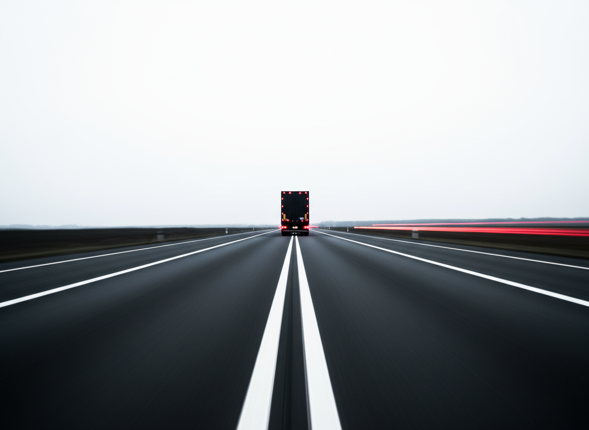 Truck moving on a long highway